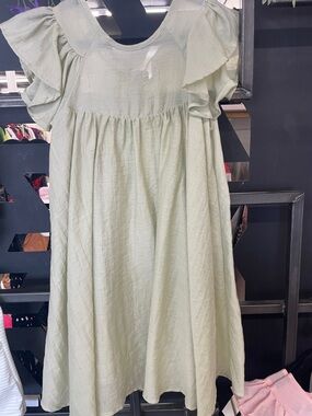 Girls' Light Mint Ruffle-Sleeve Casual Dress